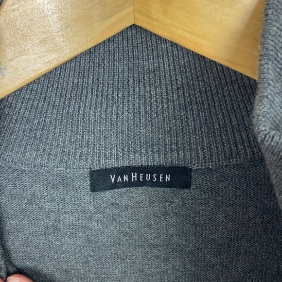 NEW Van Heusen Quarter Zip Knit Sweater Grey Size Large Sample Pullover Diamond - Picture 5 of 7